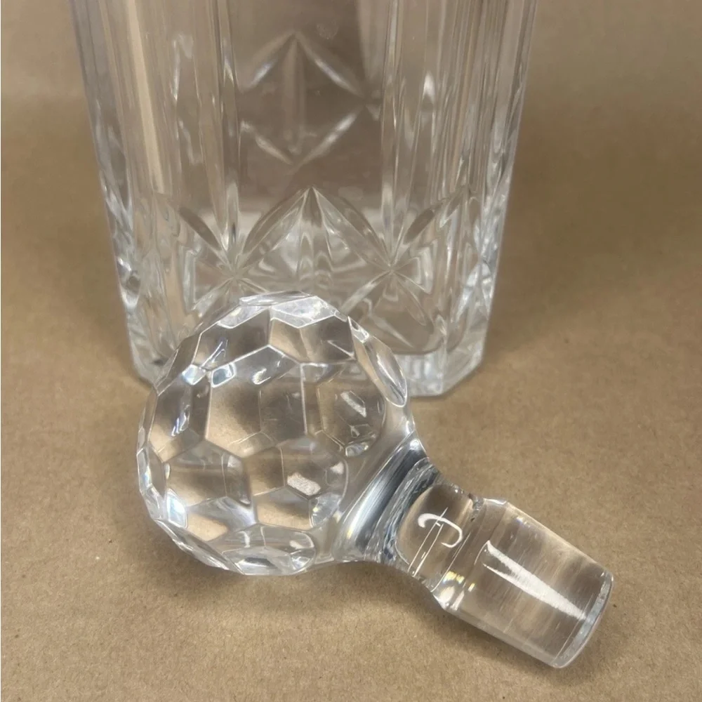 Vintage Atlantis Square Cut Lead Crystal Whiskey Decanter W Stopper 10” Marked